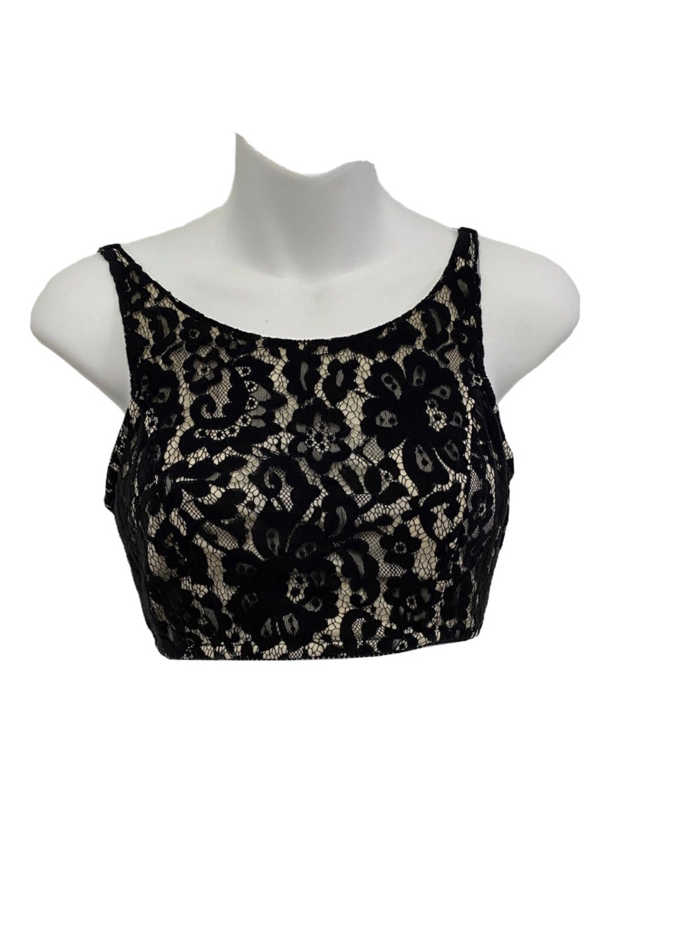 Love Culture Black Lace Crop Top with Nude Lining